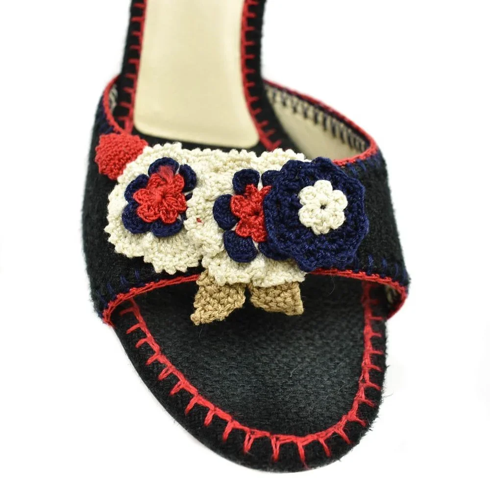 PRADA Black, Crochet Flowers Wedges Size: 8 - Picture 4 of 9
